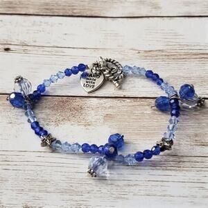 Vintage Bracelet - Handmade Charm Bracelet Blue & Silver Tone